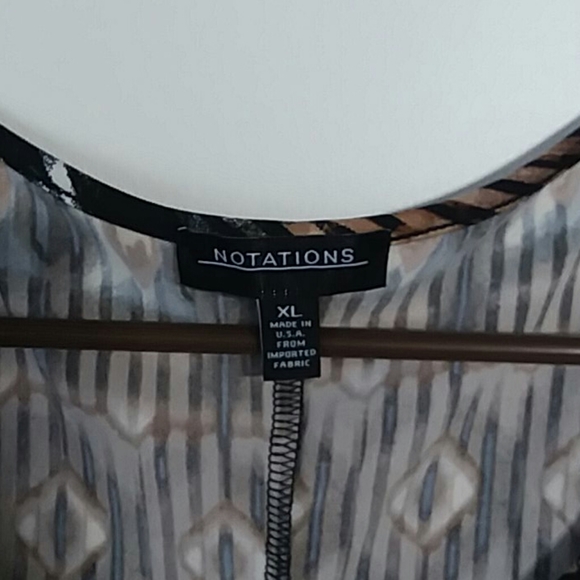 XL Notations Black Brown White Fringe Shirt Top - Picture 2 of 4